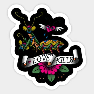 LOVE KILLS PRAYING MANTIS - COLOR Sticker